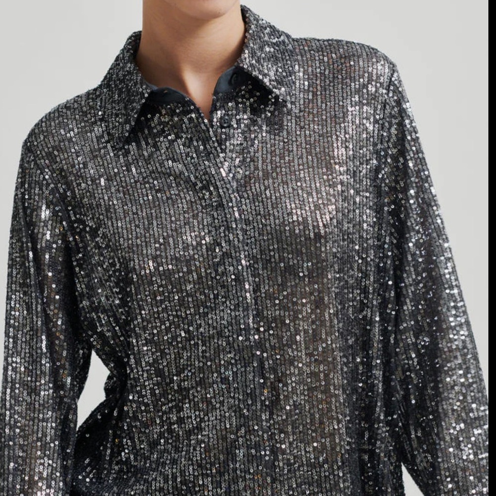 Black Sliver Sequin Oversized Shirt - Picture 6 of 9